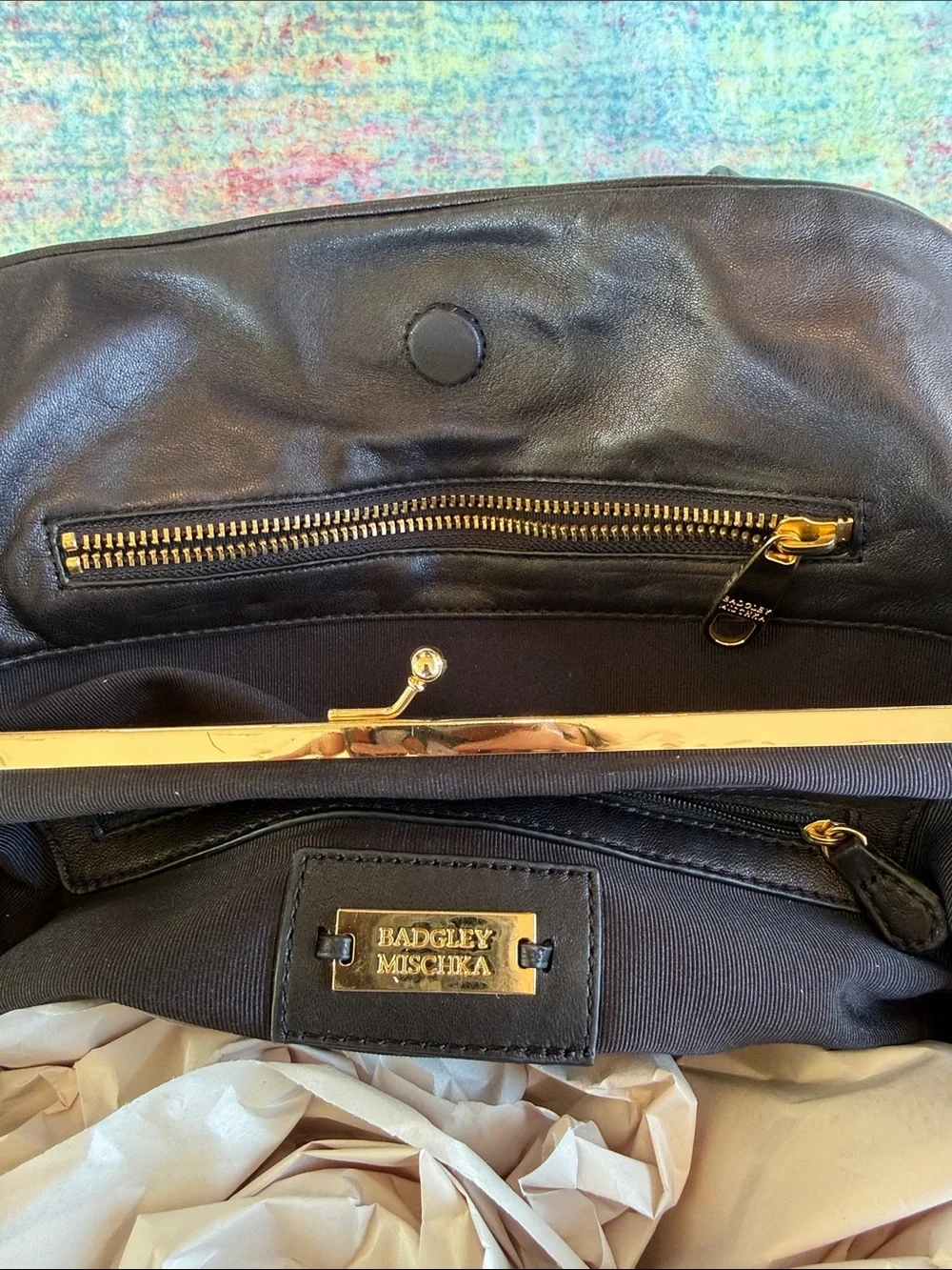 Badgley Mischka Black Quilted Tote with Gold Hardware